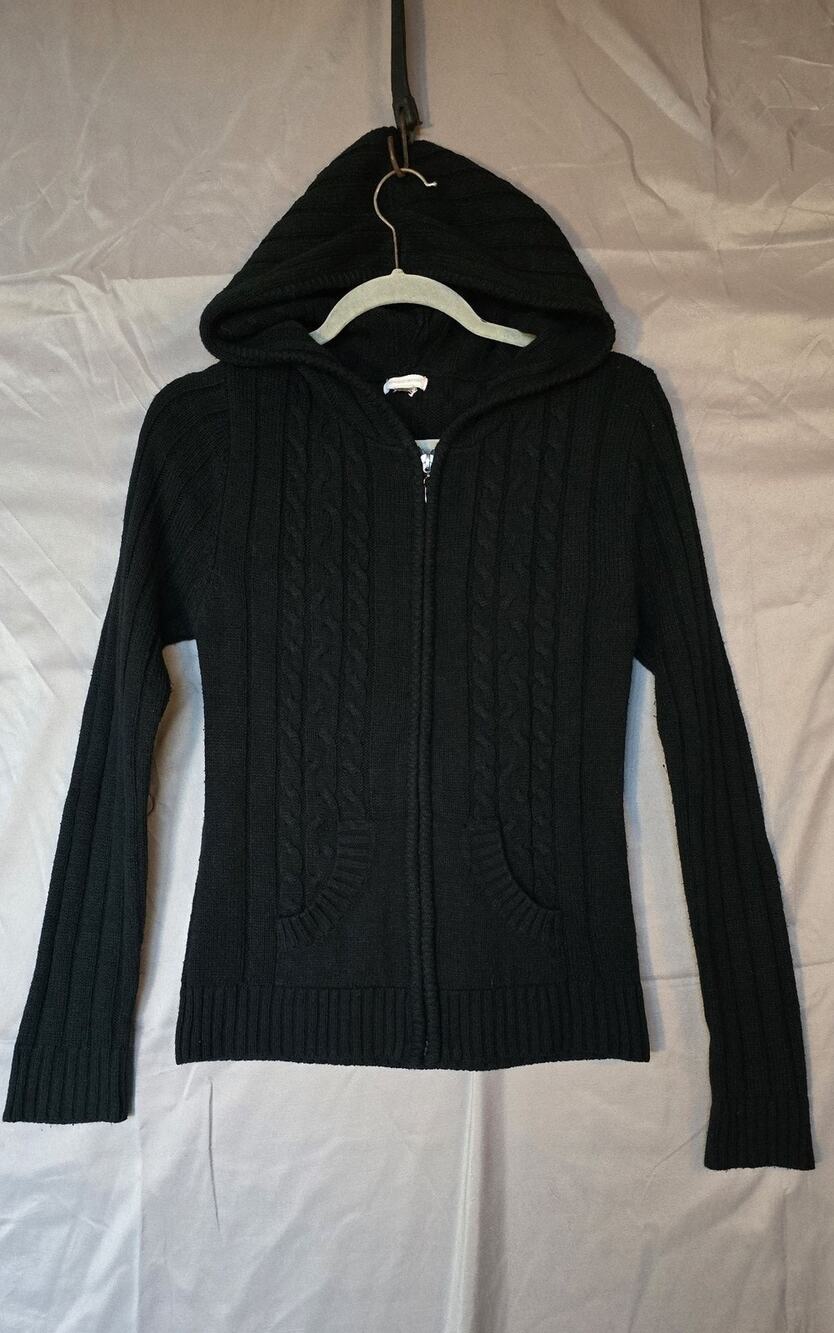 ZENANA OUTFITTERS Sweater Womens Medium Black Hooded Full Zip Cable Knit Pockets